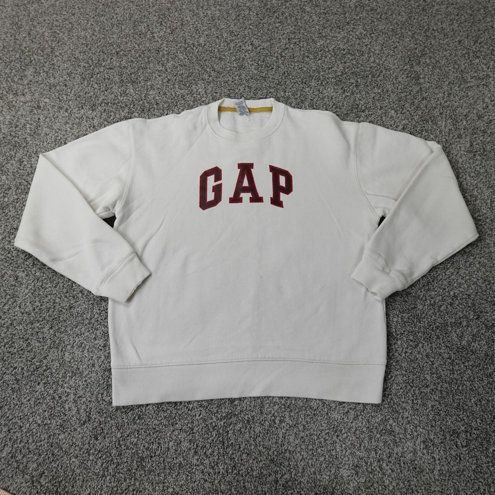 Gap Sweater Mens Small White Spell Out Logo Outdoor Sweatshirt Casual Preppy Y2K